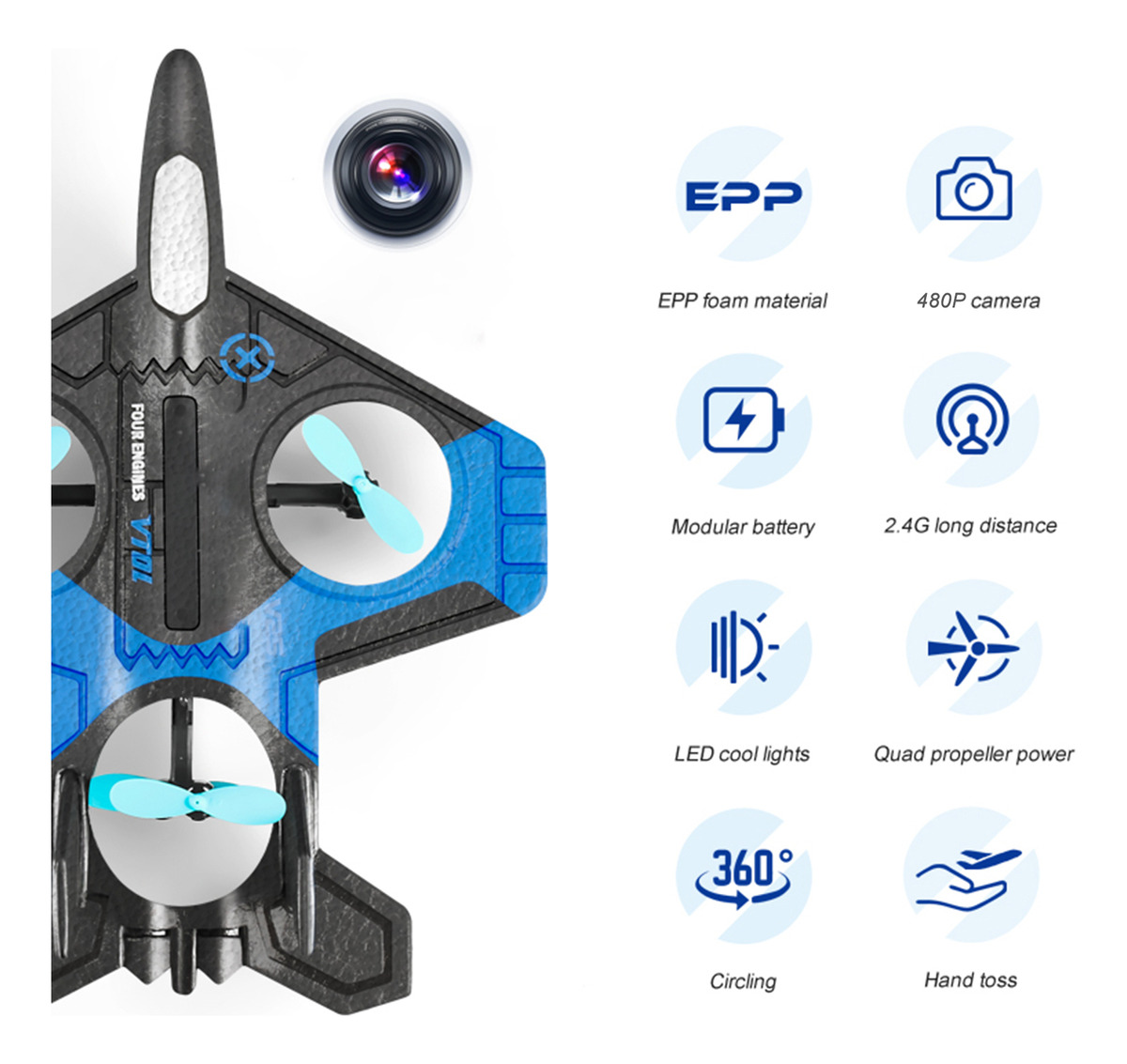 Avião Rc Com Câmera 480p 2,4 Ghz Aircraft Flight Toys - Imagem 3