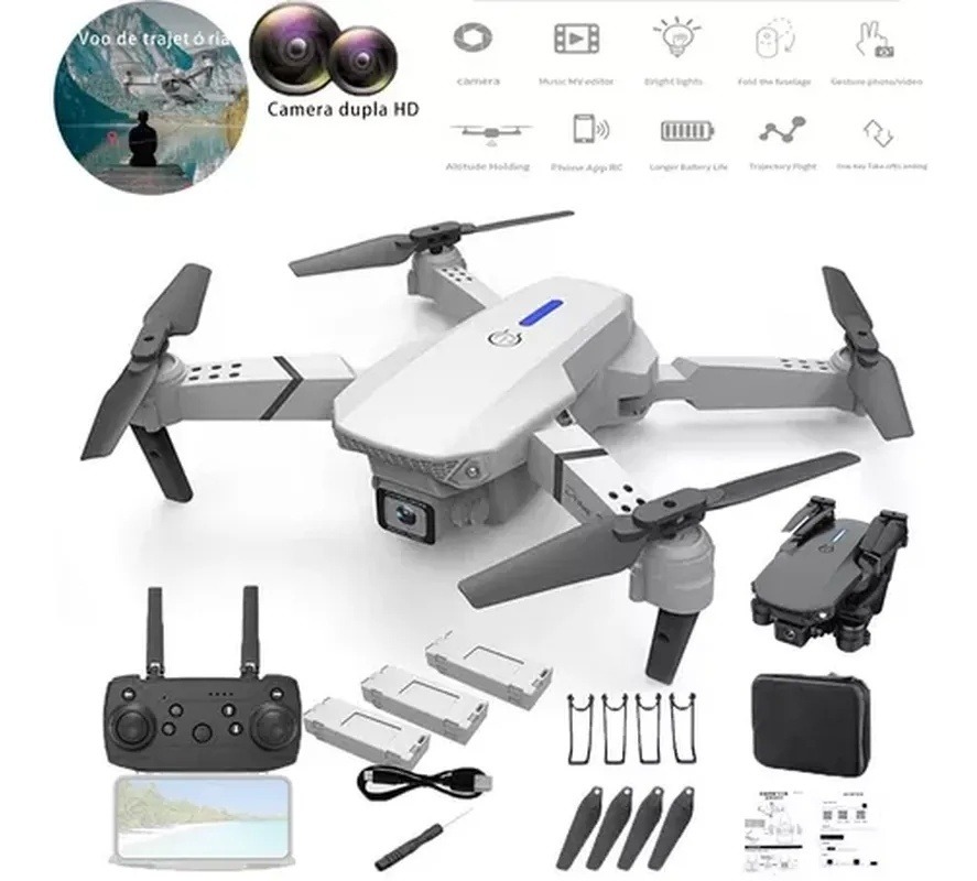 E88pro Uav 4k Hd Fotografia Aérea Câmera Dupla + 3 Baterias - Imagem 11
