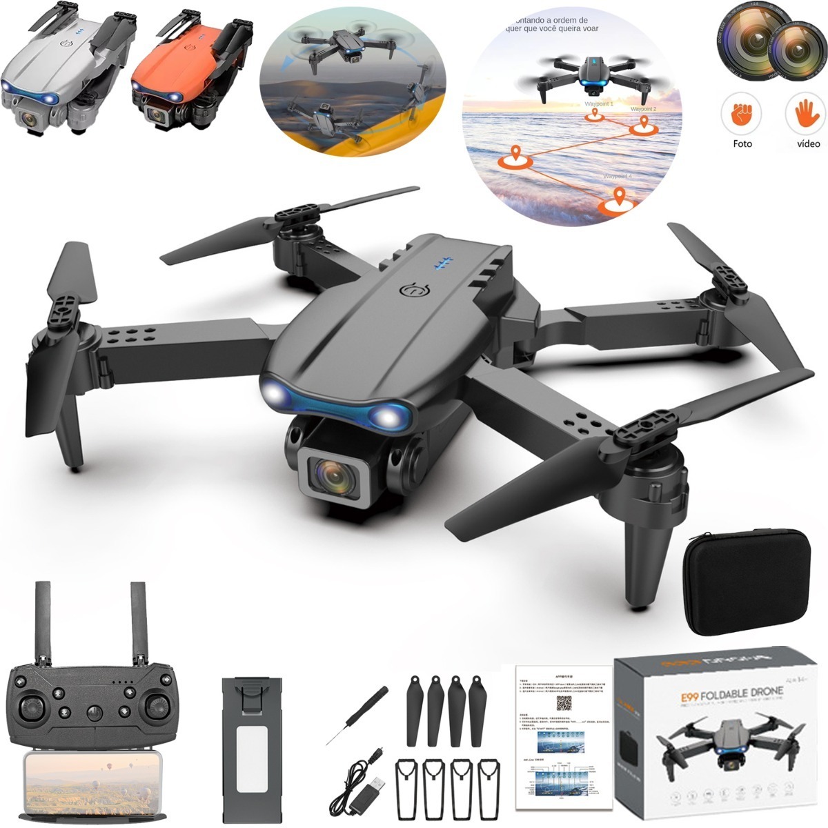 Drone E99 Pro Com Dupla Câmera Hd Profissional + 3 Bateria