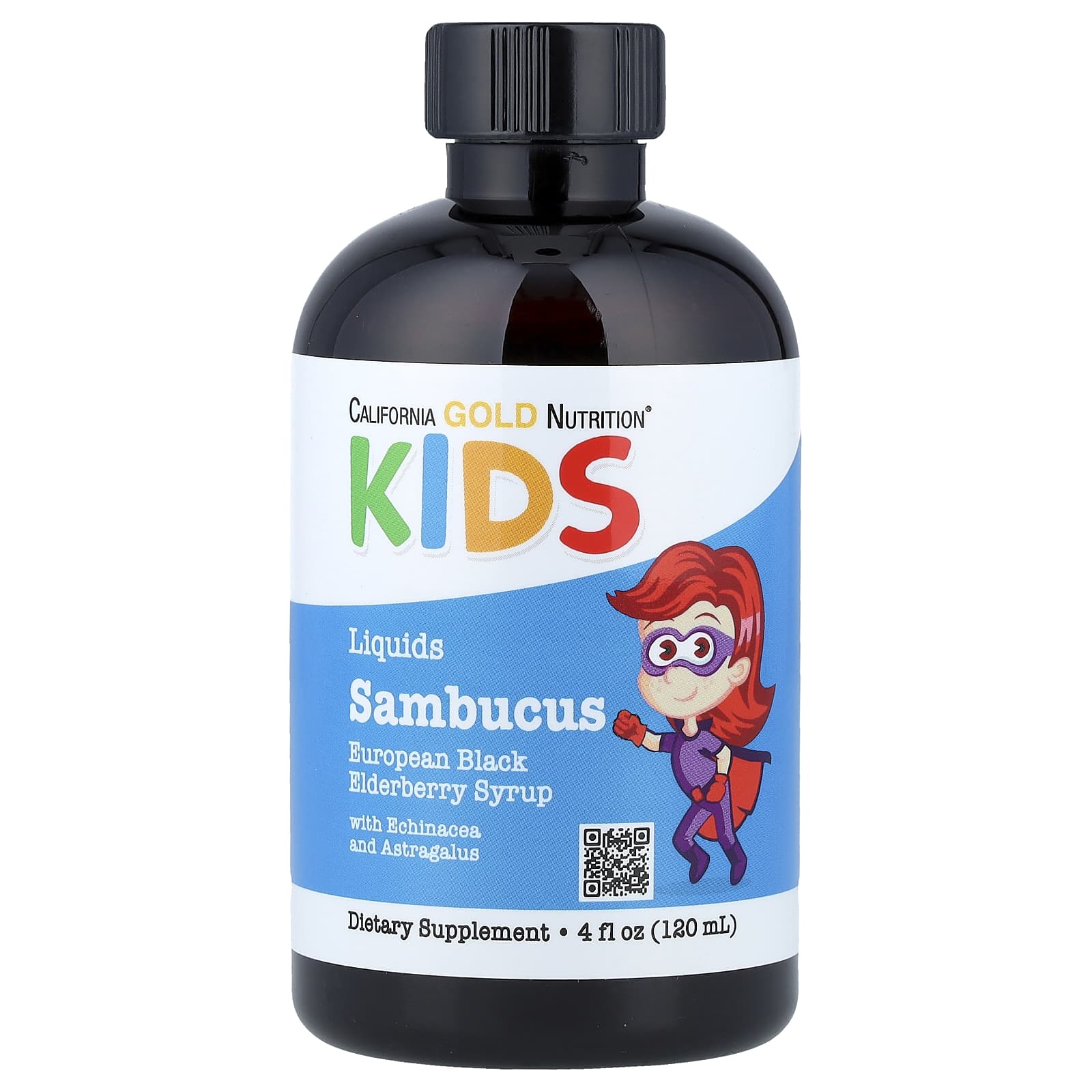 California Gold Nutrition, Xarope de Sabugueiro Sambucus para Crianças, 120 ml (4 fl oz)