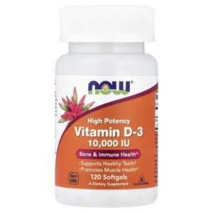 NOW Foods, Vitamina D-3, Alta Potência, 10.000 UI, 120 Cápsulas Softgel