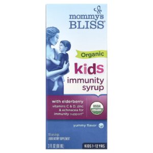 Mommy's Bliss, Xarope de Imunidade Orgânico para Crianças, Crianças de 1 a 12 anos, 90 ml (3 fl oz)