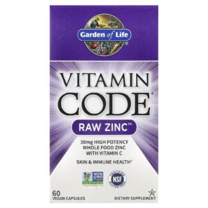 Garden of Life, Vitamin Code®, RAW Zinc™ com Vitamina C, 60 Cápsulas Veganas