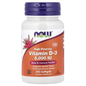 NOW Foods, Vitamina D-3, Alta Potência, 125 mcg (5.000 UI), 240 Cápsulas Softgel