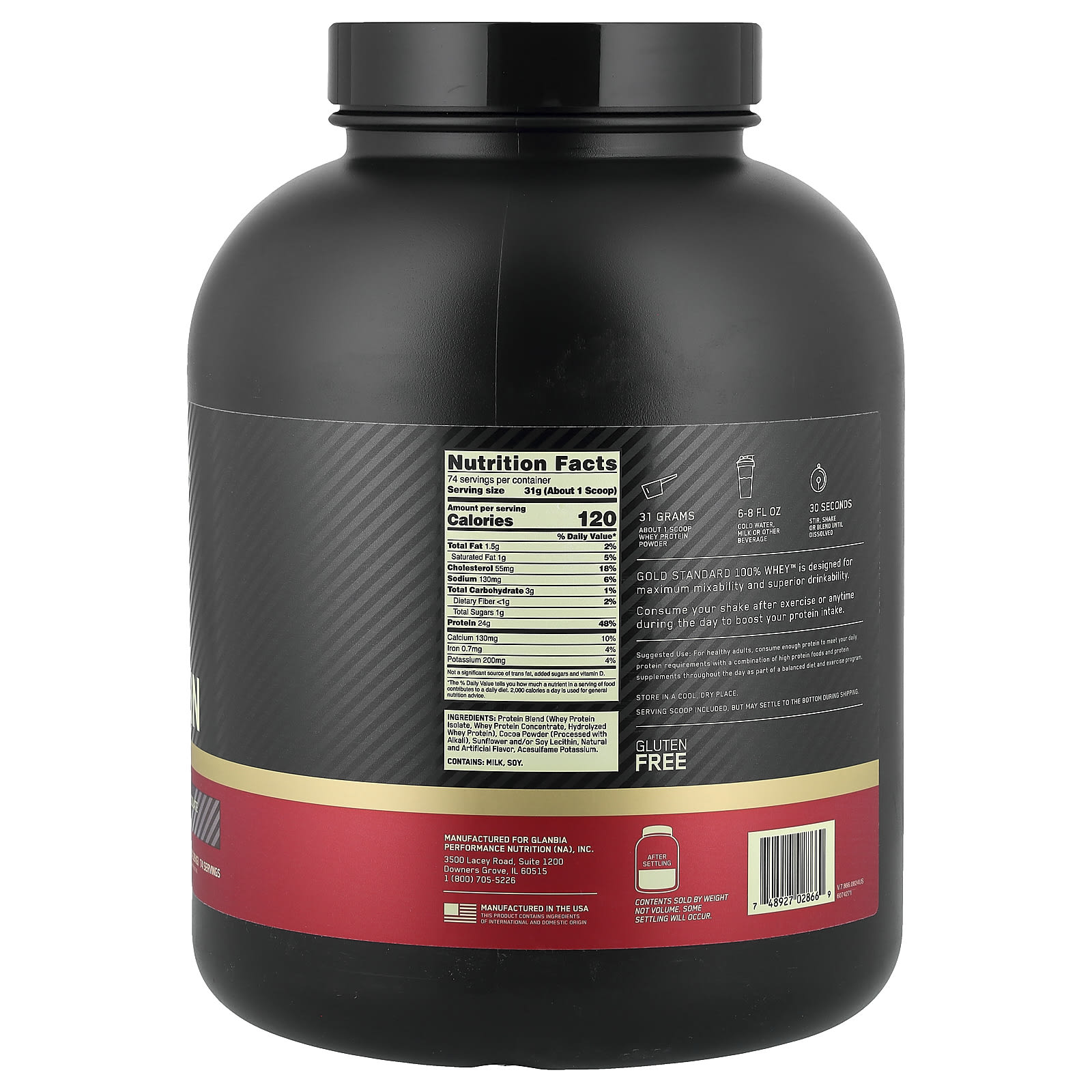 Optimum Nutrition, Gold Standard® 100% Whey, Chocolate Duplamente Nutritivo, 2,27 kg (5 lb) - Imagem 2