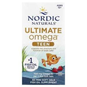 Nordic Naturals, Adolescentes, Óleo de Peixe Ultimate Omega®, Para Maiores de 12 Anos, Morango, 60 Mini Softgel