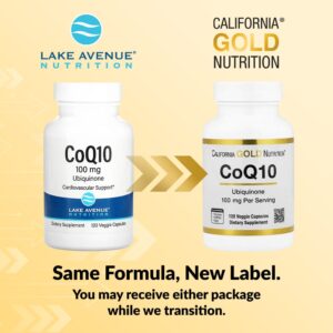 California Gold Nutrition, CoQ10, Ubiquinona Classe USP, 100 mg, 120 Cápsulas Vegetais