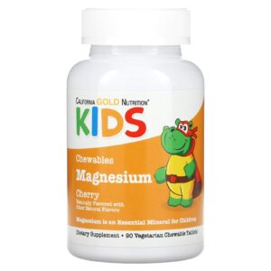 California Gold Nutrition, Magnésio Mastigável para Crianças, Cereja, 90 Comprimidos Vegetarianos (50 mg por Comprimido)