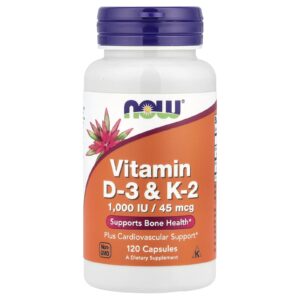 NOW Foods, Vitamina D-3 e K-2, 120 Cápsulas