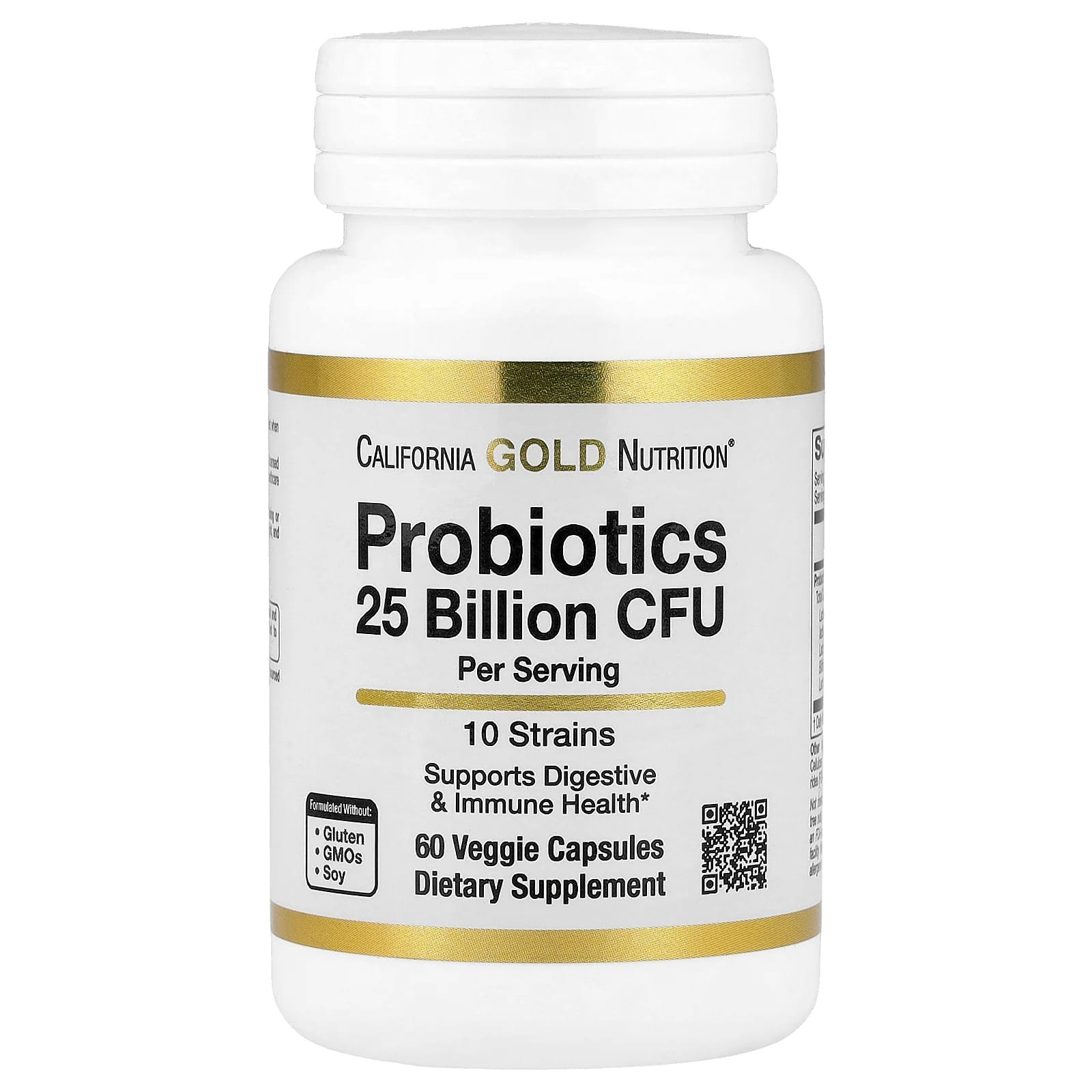 California Gold Nutrition, Probióticos com Lactobacillus acidophilus, Bifidobacterium lactis, Lactobacillus plantarum, and Lactobacillus casei, Mistura de 10 Estirpes, 25 Bilhões de UFCs, 60 Cápsulas Vegetais - Imagem 2
