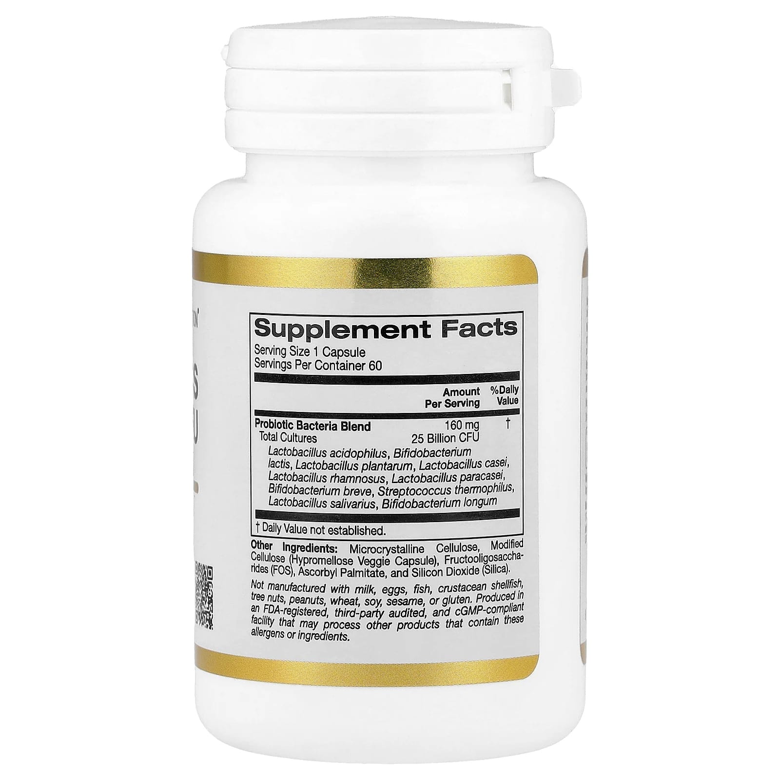 California Gold Nutrition, Probióticos com Lactobacillus acidophilus, Bifidobacterium lactis, Lactobacillus plantarum, and Lactobacillus casei, Mistura de 10 Estirpes, 25 Bilhões de UFCs, 60 Cápsulas Vegetais - Imagem 3