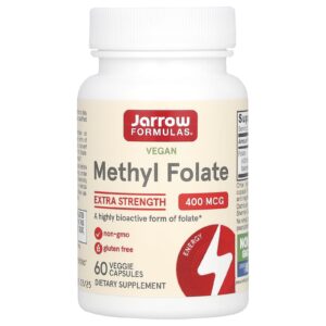 Jarrow Formulas, Metilfolato Vegano, 400 mcg, 60 Cápsulas Vegetais