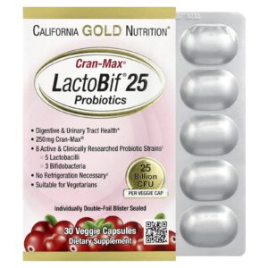 California Gold Nutrition, Probióticos LactoBif CranMax®, 25 Bilhões de UFCs, 30 Cápsulas Vegetais