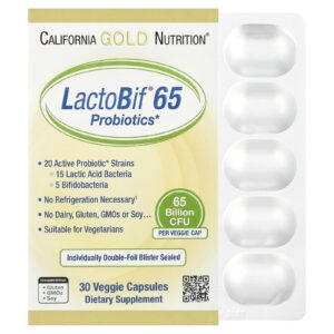 California Gold Nutrition, Probióticos, LactoBif® 65, 30 Cápsulas Vegetais