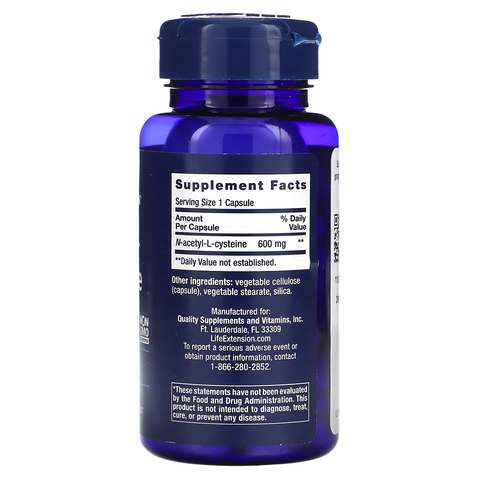 Life Extension, Acetilcisteína, 600 mg, 60 Cápsulas - Imagem 2