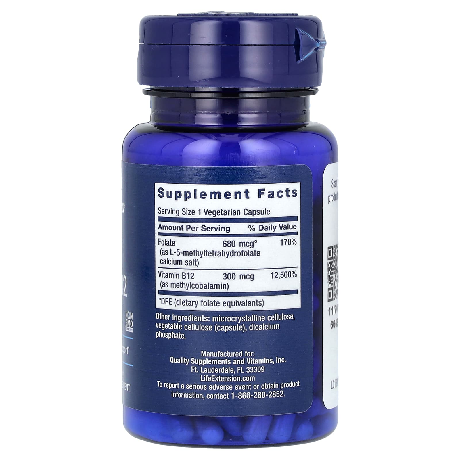 Life Extension, Folato e Vitamina B12 Bioativos, 90 Cápsulas Vegetarianas - Imagem 2