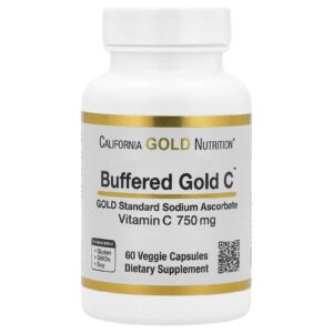 California Gold Nutrition, Buffered Gold C, Ascorbato de Sódio Padrão GOLD (Vitamina C), 60 Cápsulas Vegetais