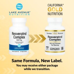 California Gold Nutrition, Complexo de Resveratrol com Extrato da Semente de Uva, Extrato de Vinho Tinto e trans-Resveratrol, 60 Cápsulas Vegetais