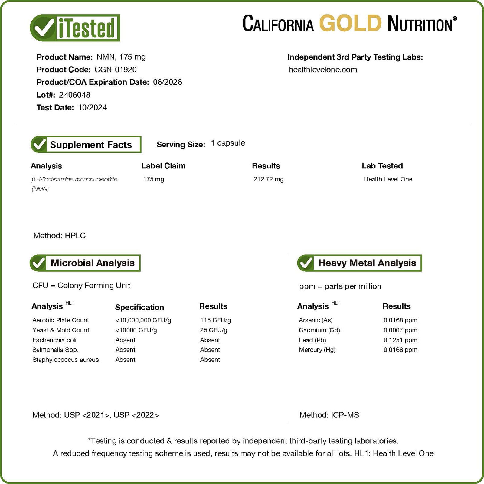 California Gold Nutrition, NMN, 175 mg, 60 Cápsulas Vegetais - Imagem 4