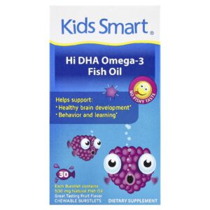Kids Smart, Kids Smart®, Óleo de Peixe com Alto Teor de Ômega-3 DHA, Frutas, 30 Burstlets Mastigáveis