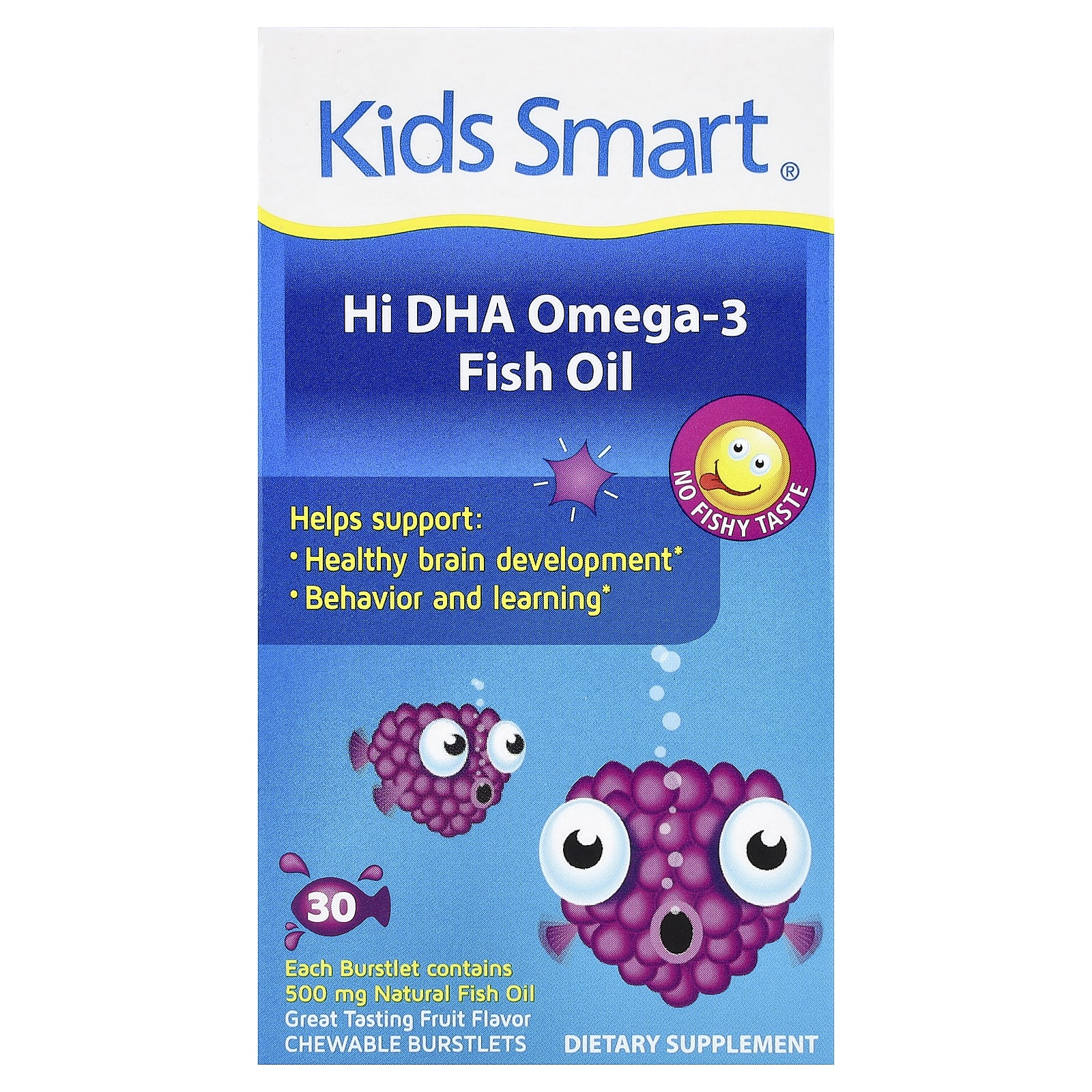 Kids Smart, Kids Smart®, Óleo de Peixe com Alto Teor de Ômega-3 DHA, Frutas, 30 Burstlets Mastigáveis