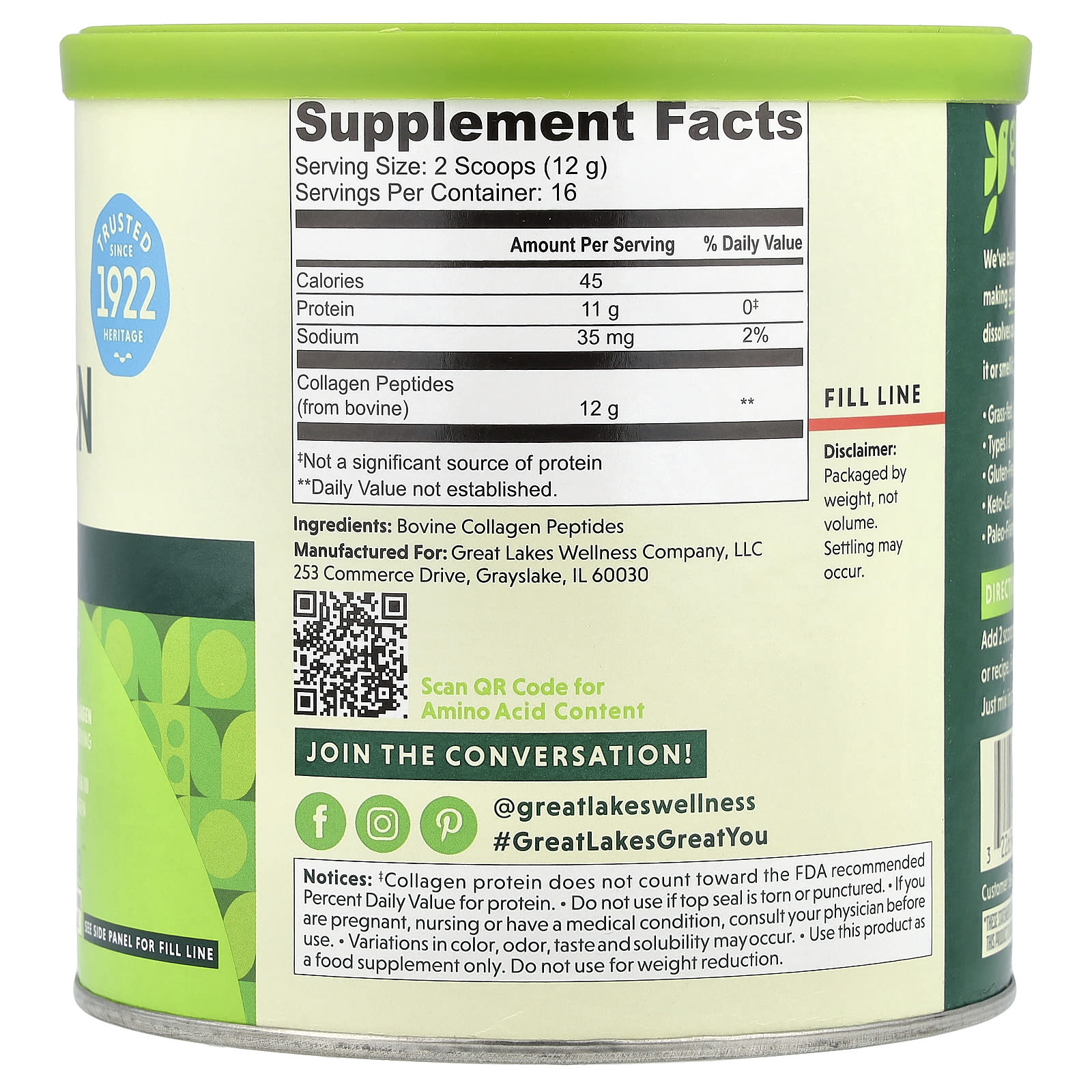 Great Lakes Wellness, Peptídeos de Colágeno de Dissolução Rápida, Bem-Estar Diário, Sem Sabor, 198 g (7 oz) - Imagem 2