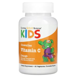 California Gold Nutrition, Vitamina C Mastigável com Complexo de Bioflavonoides para Crianças, Laranja, 90 Comprimidos Vegetarianos