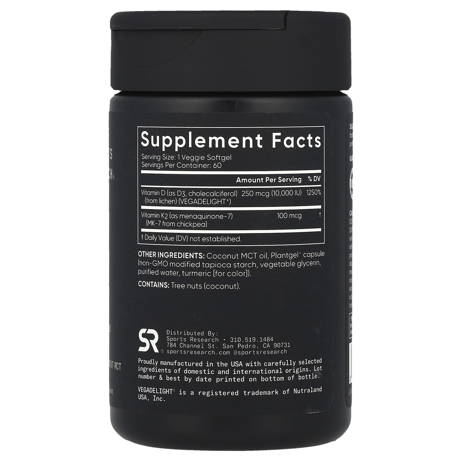 Sports Research, D3 + K2, À Base de Plantas, 250 mcg/100 mcg, 60 Cápsulas Softgel Vegetais - Imagem 2