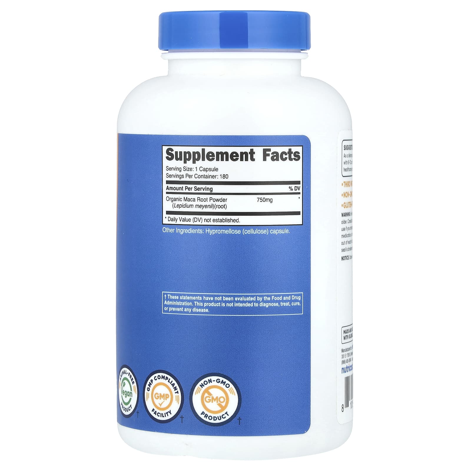 Nutricost, Raiz de maca, 750 mg, 180 cápsulas - Imagem 2
