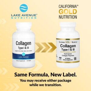 California Gold Nutrition, Colágeno Hidrolisado Tipos I e III, 3.000 mg, 60 Comprimidos (1.000 mg por Comprimido)