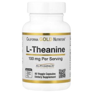 California Gold Nutrition, L-teanina, com AlphaWave®, 100 mg, 60 Cápsulas Vegetais
