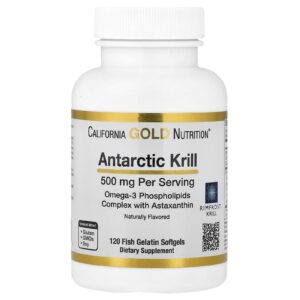 California Gold Nutrition, Óleo de Krill Antártico, Complexo de Fosfolipídios Ômega-3 com Astaxantina, Sabor Natural de Morango e Limão, 500 mg, 120 Cápsulas Softgel de Gelatina de Peixe