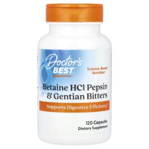 Doctor's Best, Cloridrato de Betaína, Pepsina e Tônico de Genciana, 120 Cápsulas