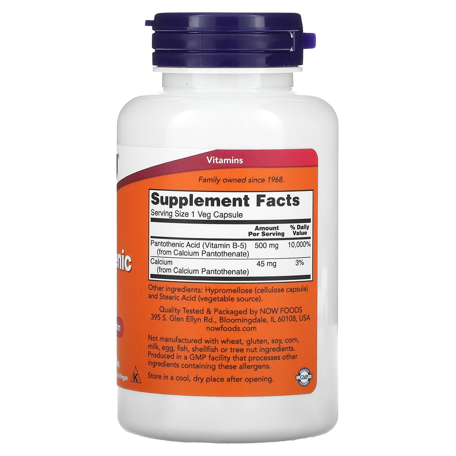 NOW Foods, Ácido Pantotênico, 500 mg, 100 Cápsulas Vegetais - Imagem 2