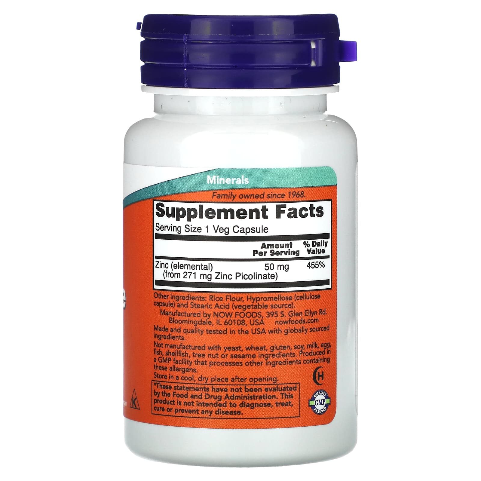 NOW Foods, Picolinato de Zinco, 50 mg, 30 Cápsulas Vegetais - Imagem 2