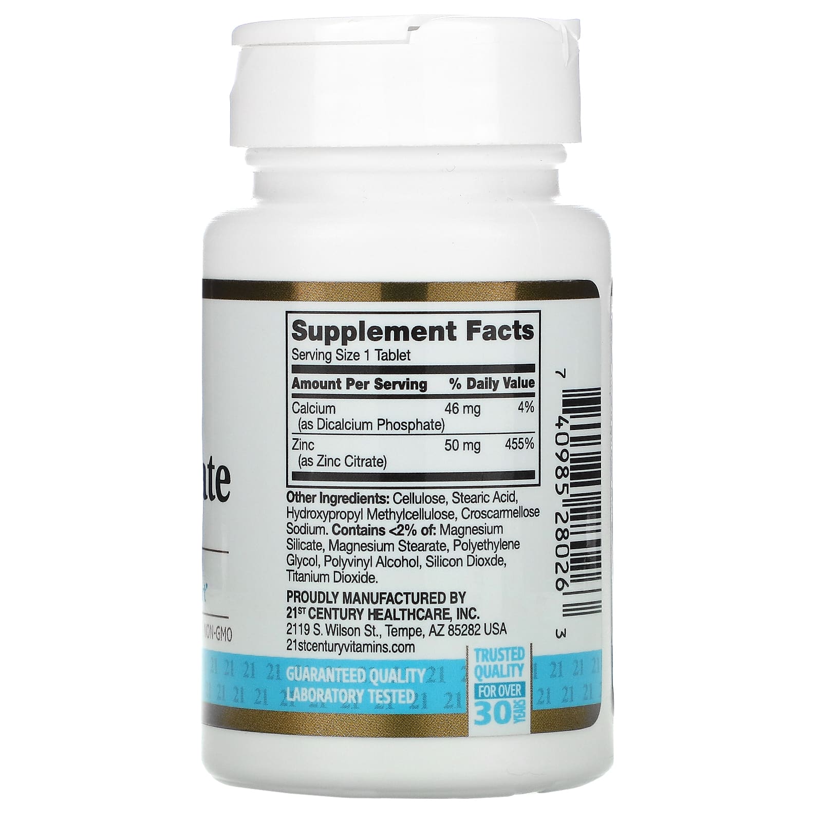 21st Century, Citrato de Zinco, 50 mg, 60 Comprimidos - Imagem 2