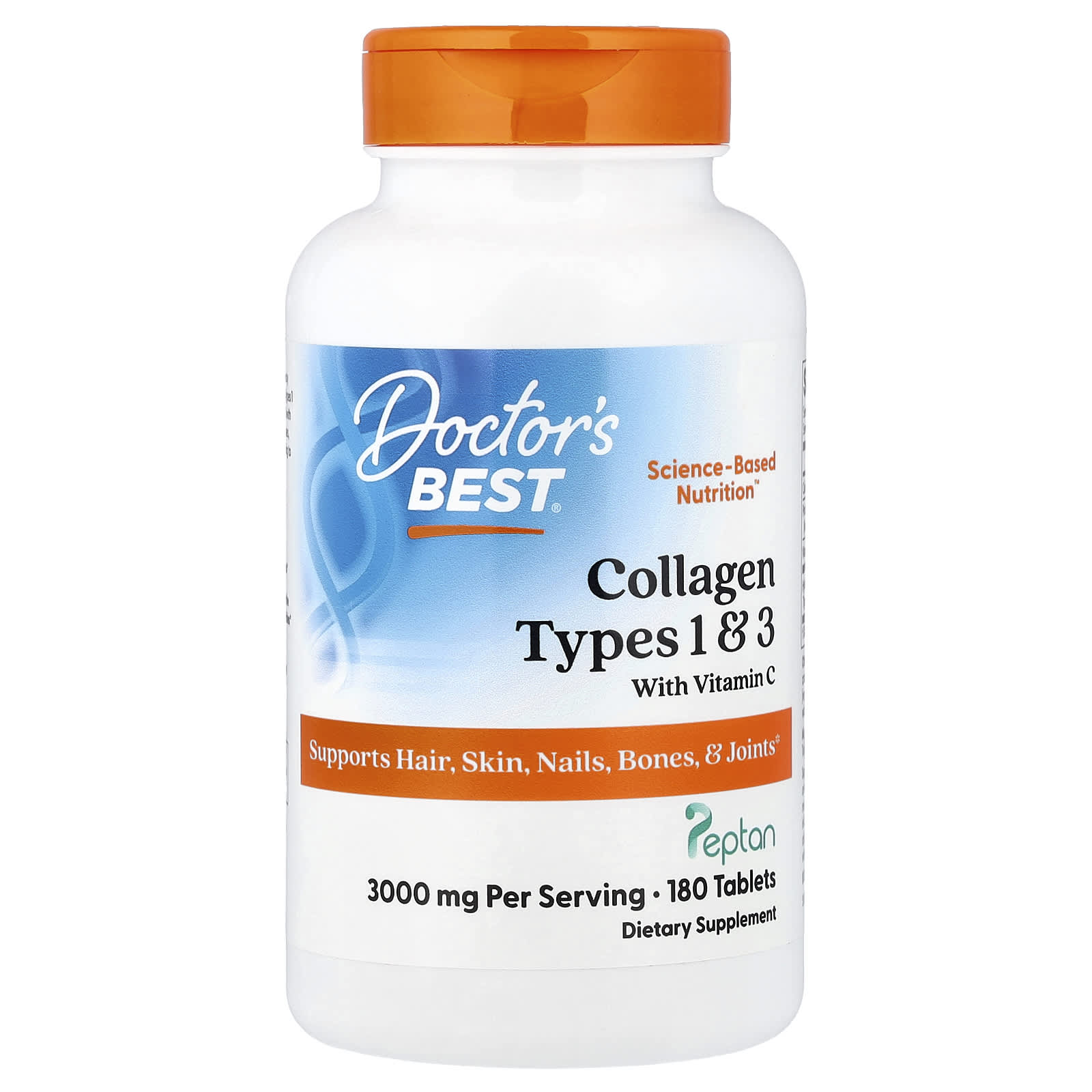 Doctor's Best, Colágenos Tipos 1 e 3 com Vitamina C, 180 Comprimidos