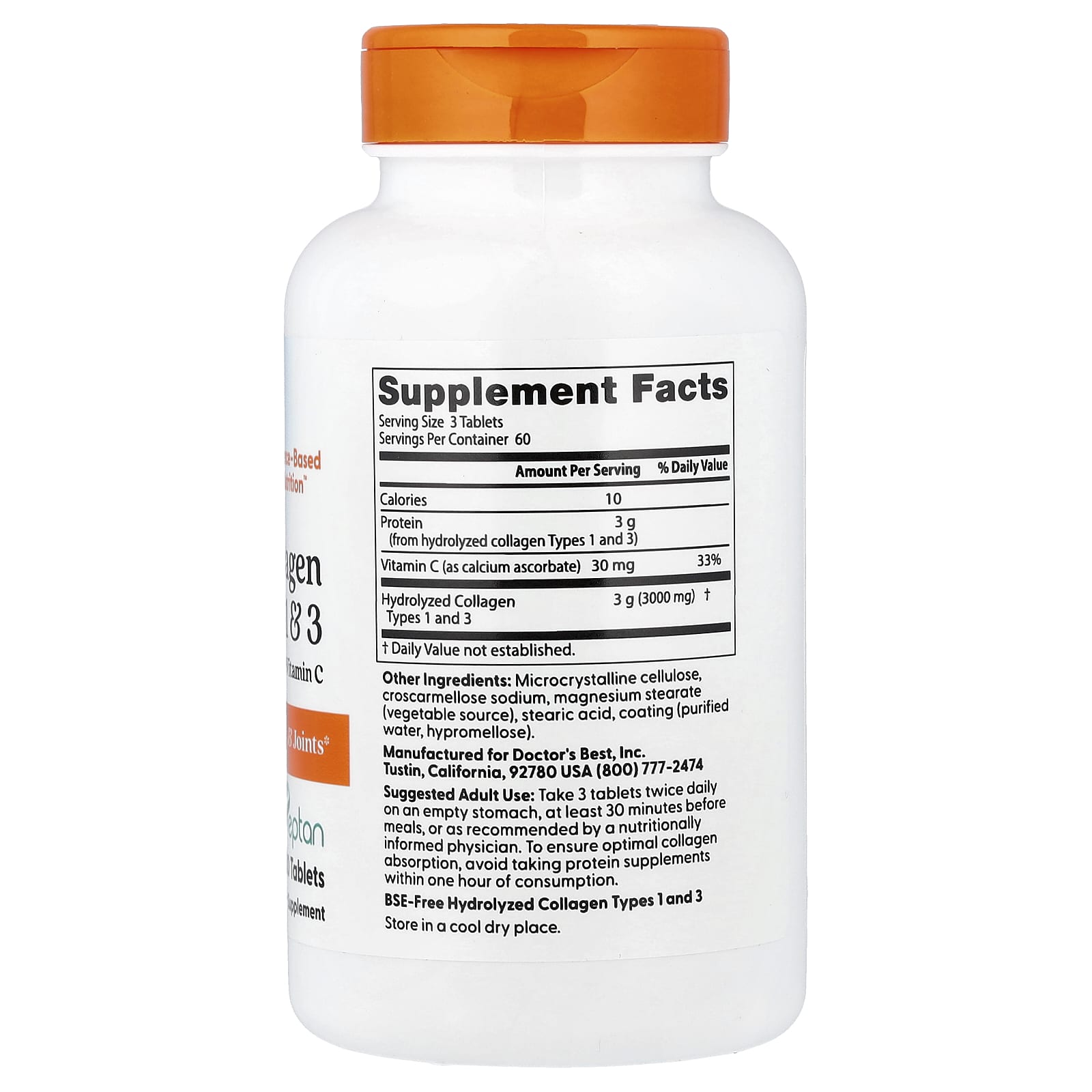 Doctor's Best, Colágenos Tipos 1 e 3 com Vitamina C, 180 Comprimidos - Imagem 2