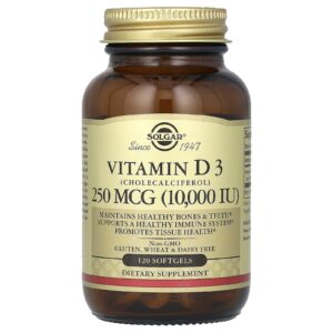Solgar, Vitamina D3 (Colecalciferol), 250 mcg (10.000 UI), 120 Cápsulas Softgel