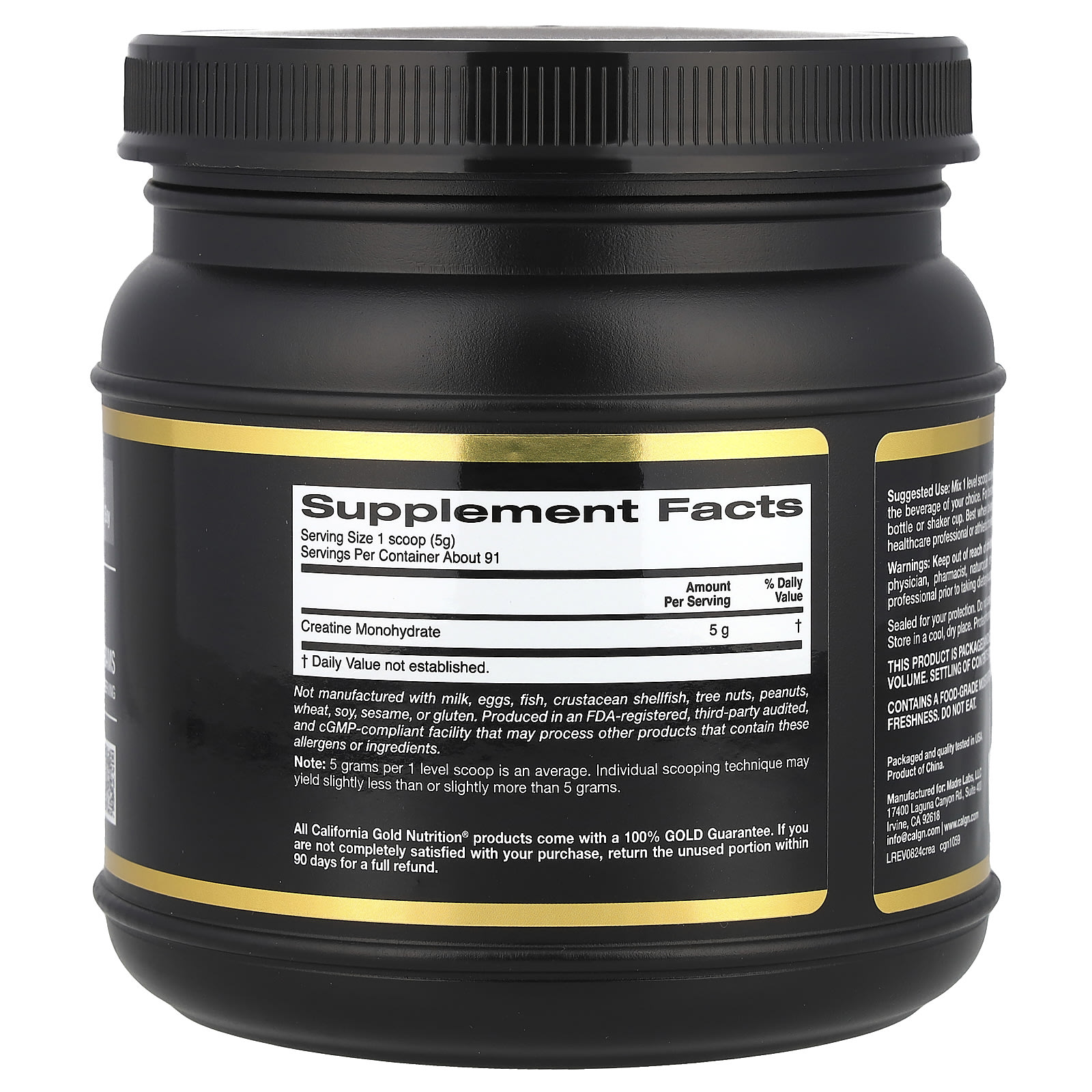 California Gold Nutrition, Sport, Creatina Mono-hidratada, Sem Sabor, 454 kg (1 lb) - Imagem 2