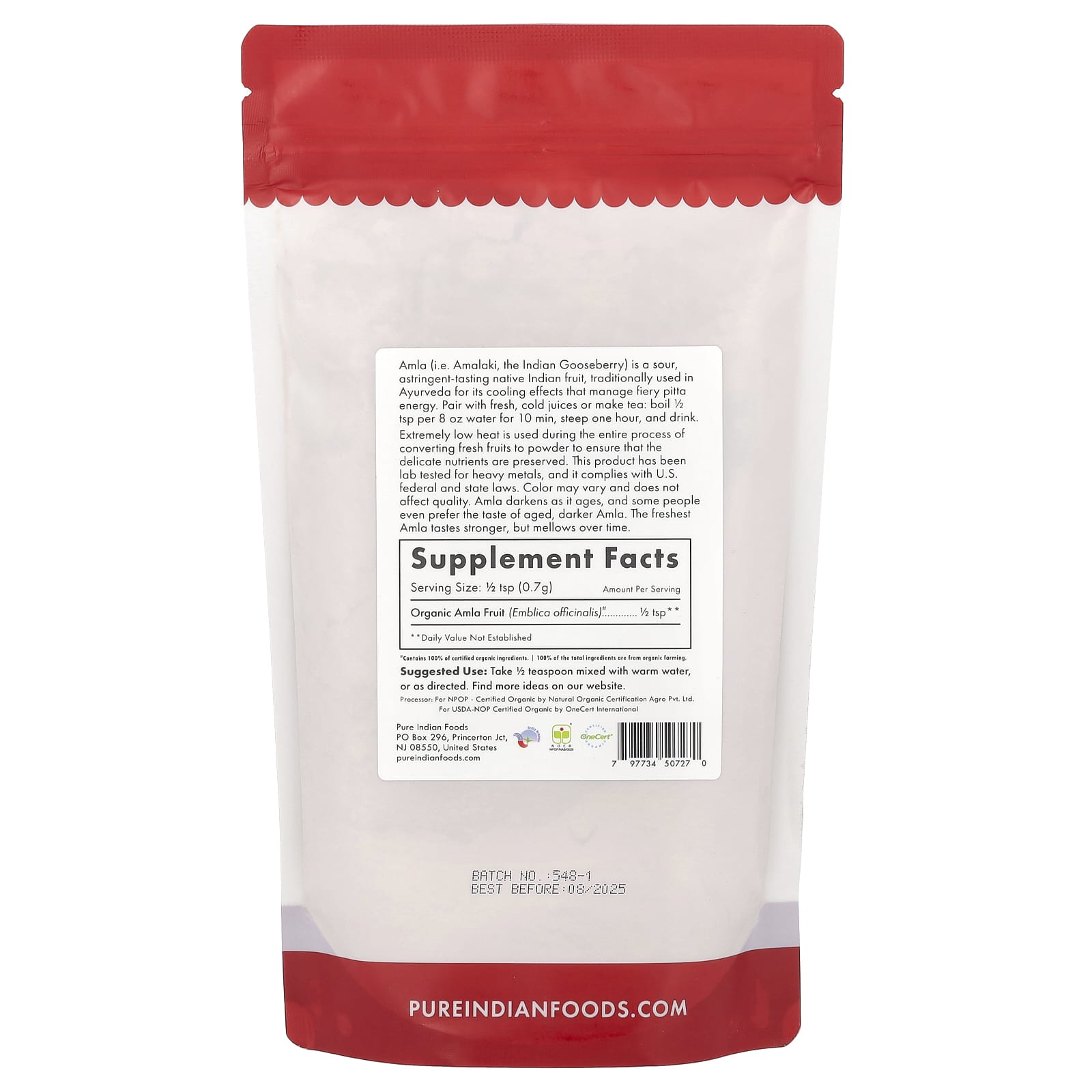 Pure Indian Foods, Amla Orgânica em Pó, 227 g (8 oz) - Imagem 2