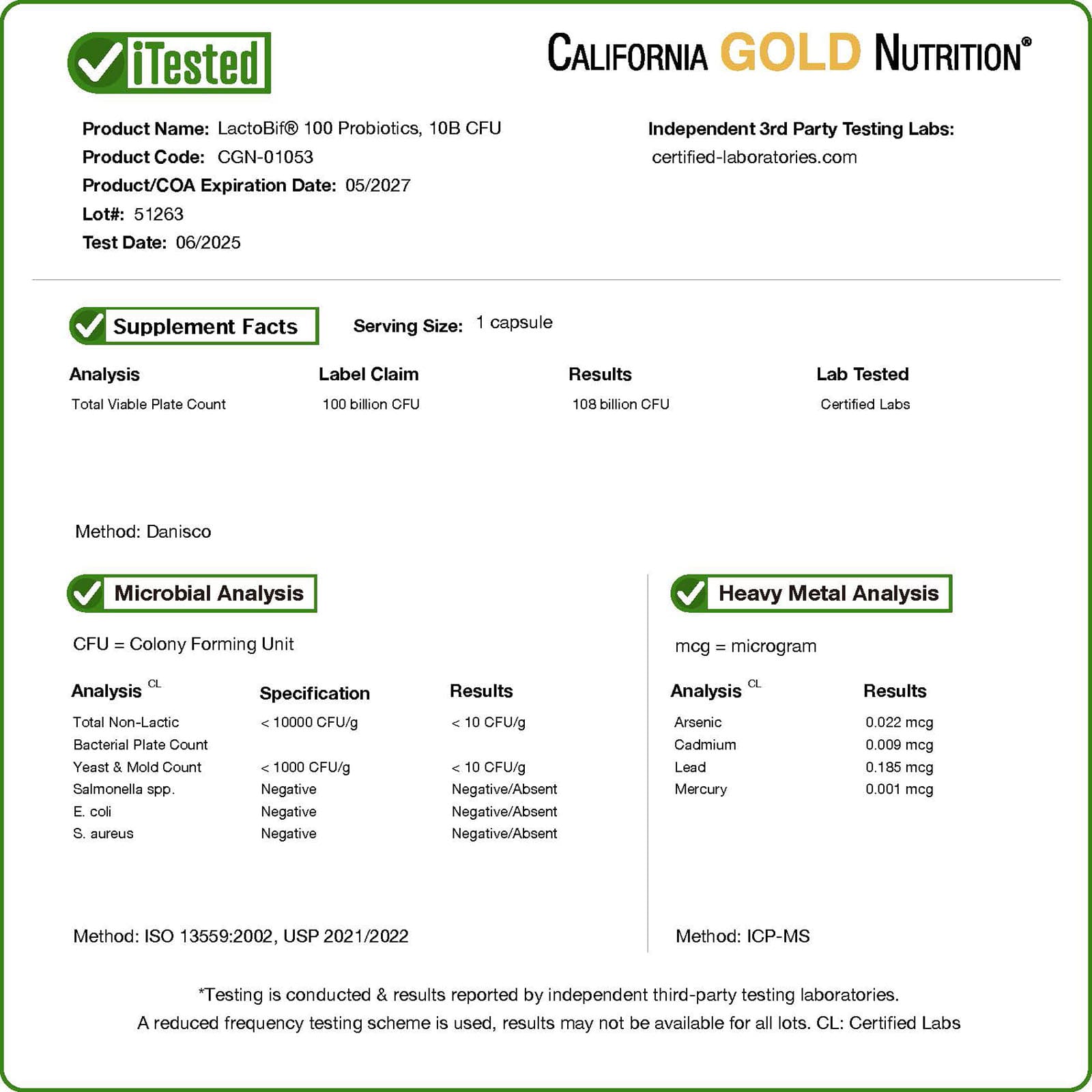 California Gold Nutrition, Probióticos LactoBif® 100, 100 Bilhões de UFCs, 30 Cápsulas Vegetais - Imagem 4