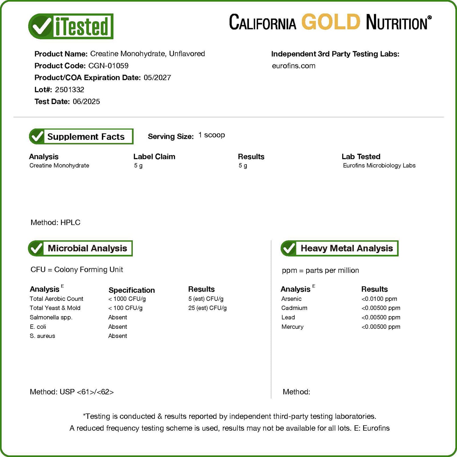 California Gold Nutrition, Sport, Creatina Mono-hidratada, Sem Sabor, 454 kg (1 lb) - Imagem 4