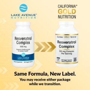 California Gold Nutrition, Complexo de Resveratrol com Extrato da Semente de Uva, Extrato de Vinho Tinto e trans-Resveratrol, 250 Cápsulas Vegetais