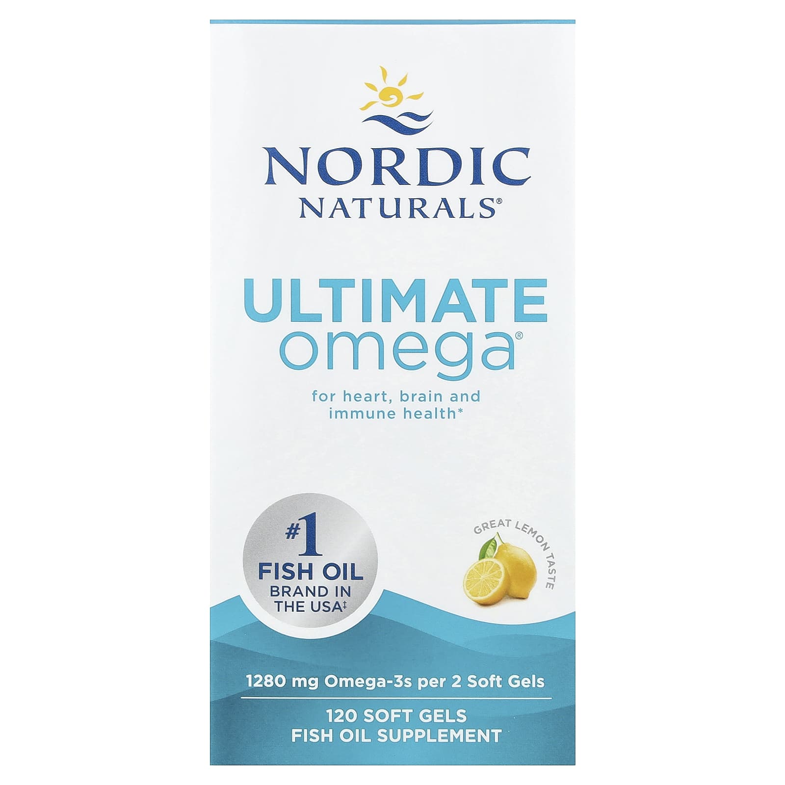 Nordic Naturals, Ultimate Omega, Limão, 1.280 mg, 120 Cápsulas Softgel (640 mg por Cápsula Softgel)