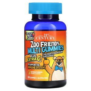 21st Century, Multigomas Zoo Friends, Plus Extra C, Delicioso Sabor de Frutas, 60 Gomas