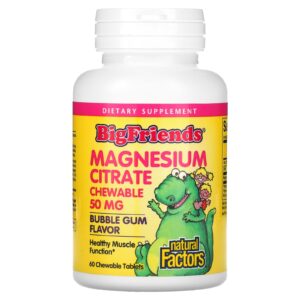 Natural Factors, Grandes Amigos, Citrato de Magnésio, Sabor de Chiclete, 50 mg, 60 Comprimidos Mastigáveis