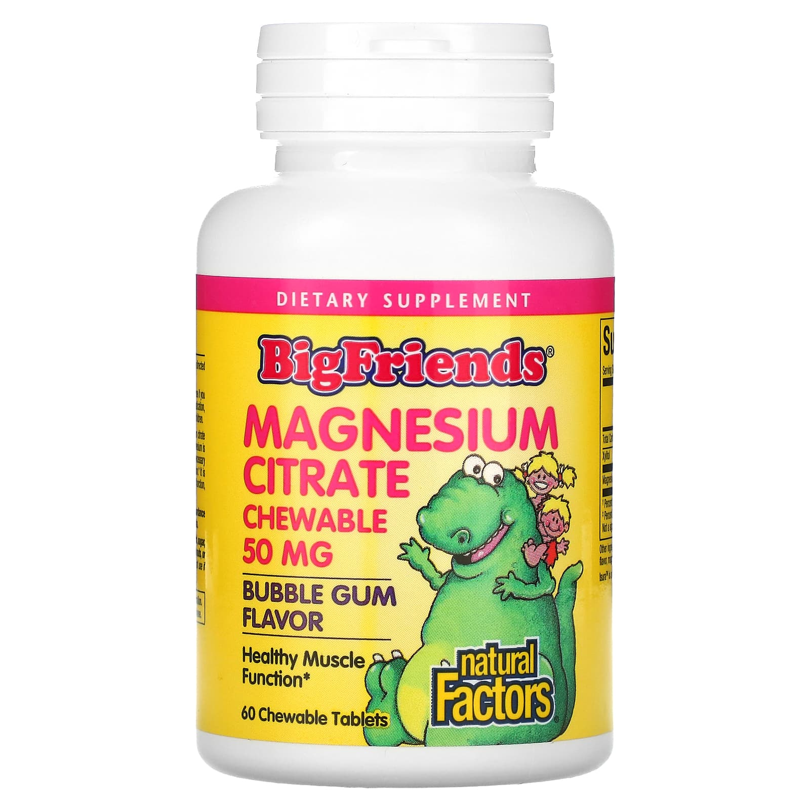 Natural Factors, Grandes Amigos, Citrato de Magnésio, Sabor de Chiclete, 50 mg, 60 Comprimidos Mastigáveis
