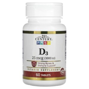 21st Century, D3, 25 mcg (1.000 UI), 60 Comprimidos