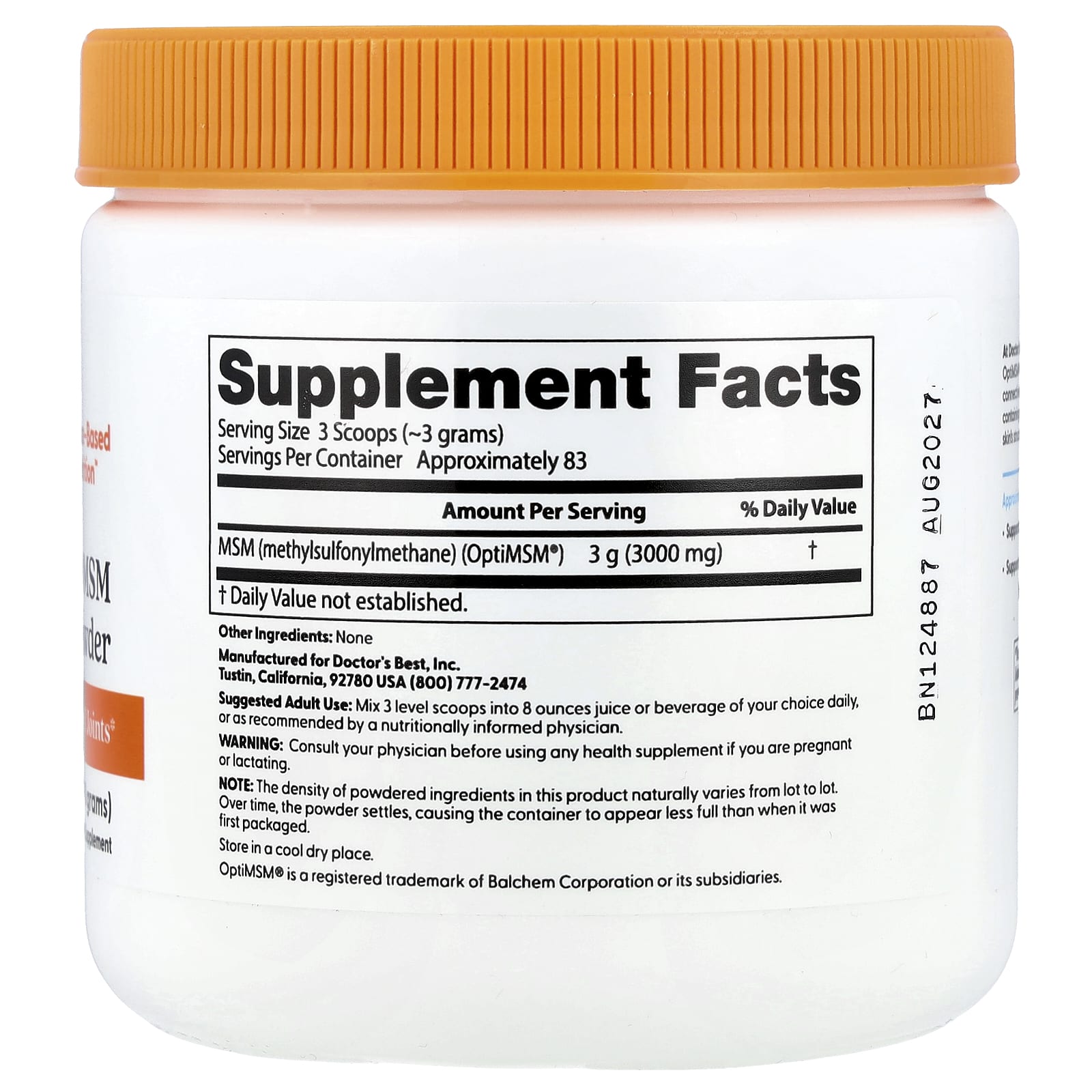 Doctor's Best, MSM em Pó com OptiMSM®, 250 g (8,8 oz) - Imagem 2